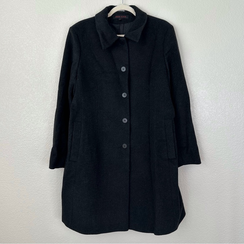 Anne Klein 100% Wool Black Single Breasted Women's Coat, Size 14